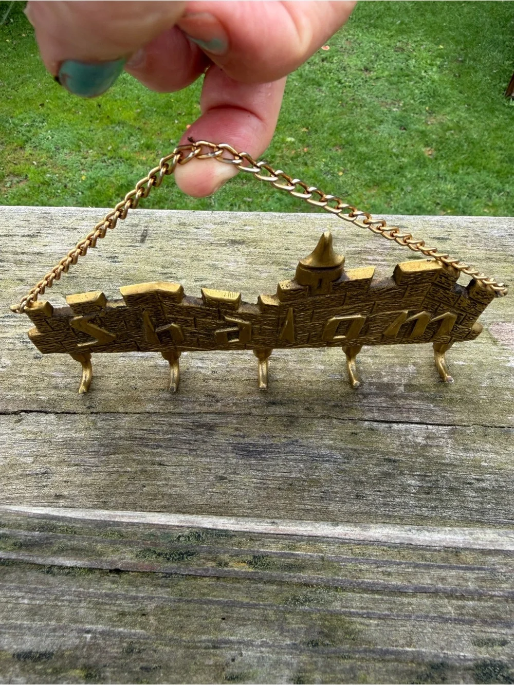 Vintage Brass Key Holder, Brass Shalom Wall Key Hook, Jerusalem Souvenir